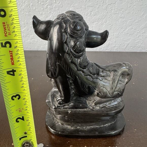 Feng Shui Foo Dog Statue Soft Stone Black Grey Guardian Symbol Of Strength - Picture 2 of 6